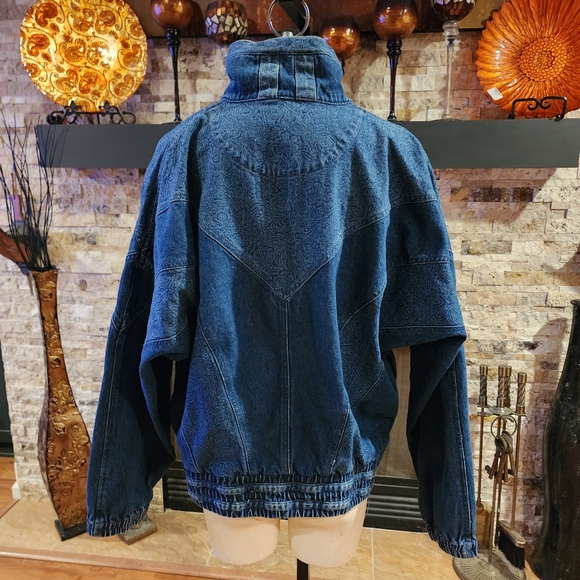 Lavon by Cheerful Corp 80’s Paisley Accent Oversized Jean Bomber Jacket Sz Large - Picture 4 of 8